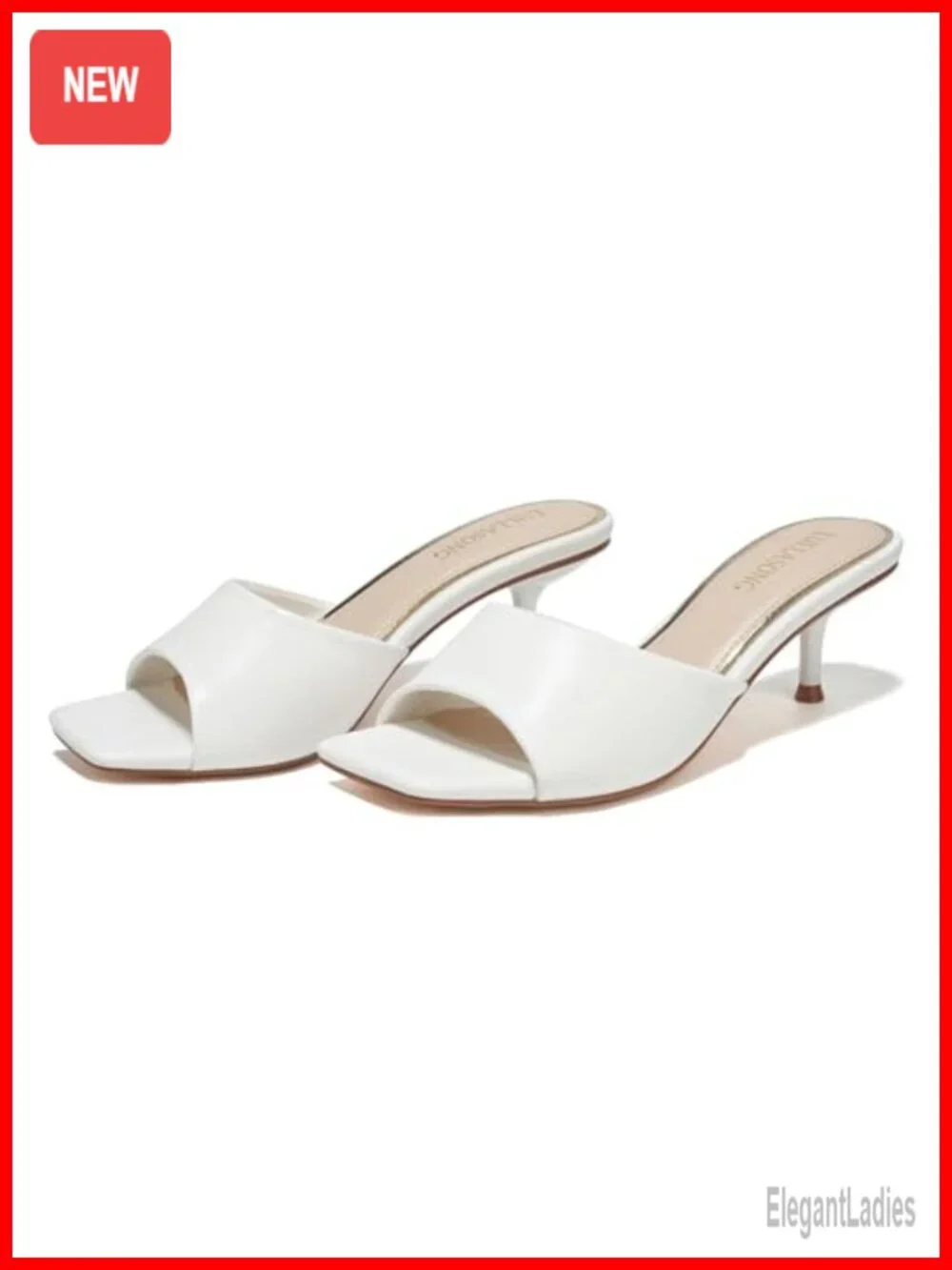 Kitten Heels Sandals 2 Inch Heeled Slides Open Toe Faux Leather